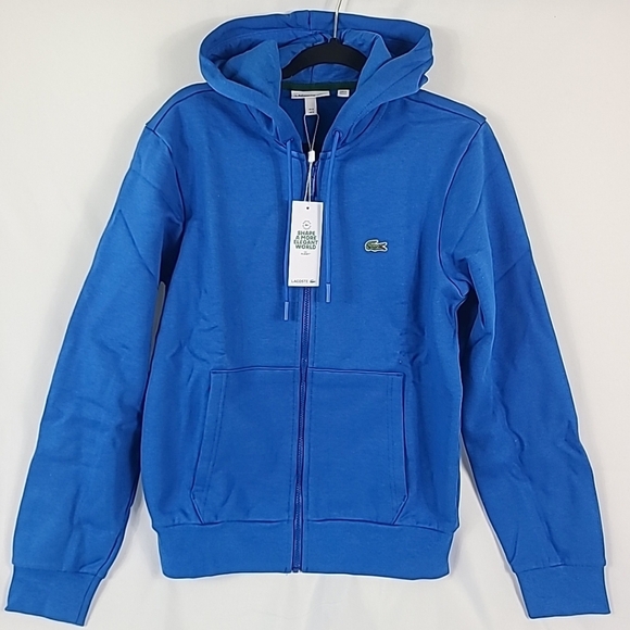 NWT Lacoste Men's Zip-Up Organic Cotton Fleece Hoodie Blue Sz S - Picture 1 of 6